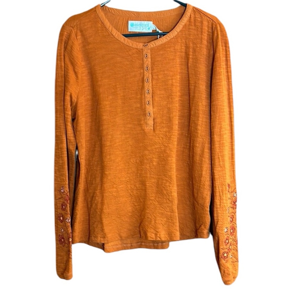 Aventura Vibrant Pumpkin Color Long Sleeve with Floral Embroidery Pattern NWT